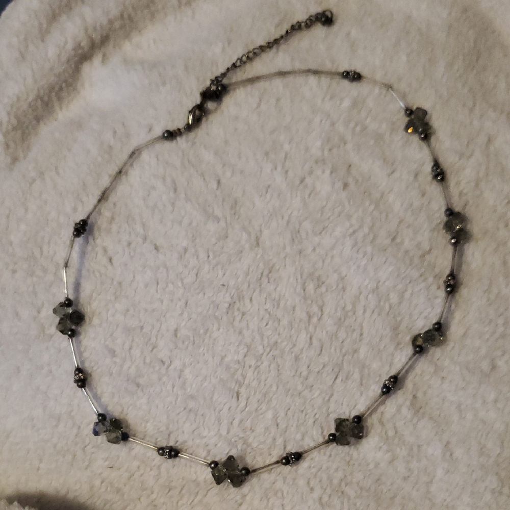 Delicate Gray Bead Floral Cluster Necklace